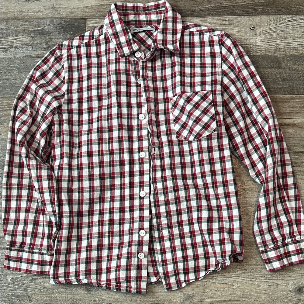 Plaid Kids Button-Down Shirt - Red, Black, White